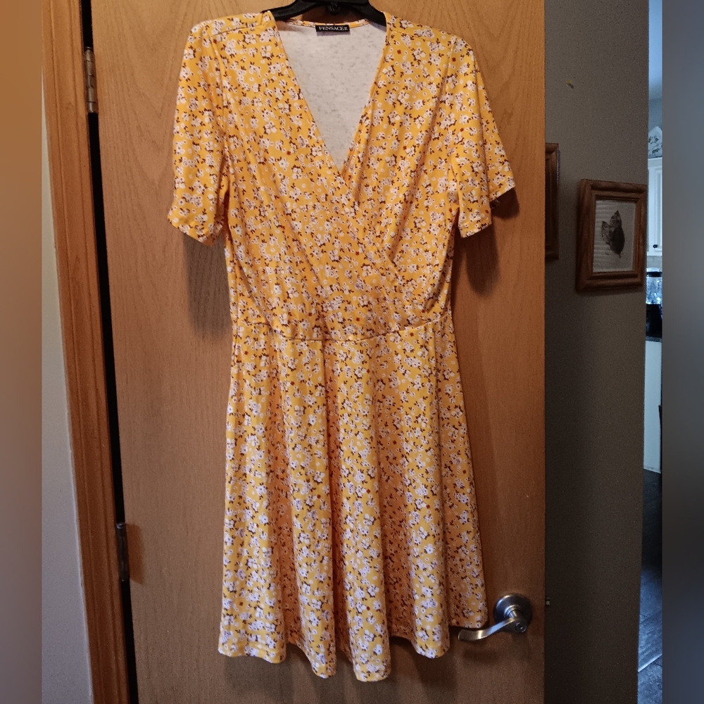 Womens Size XL, Fensace Floral Yellow Dress